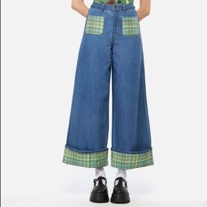 Dangerfield Tartan Cuff Wide Legged Jeans